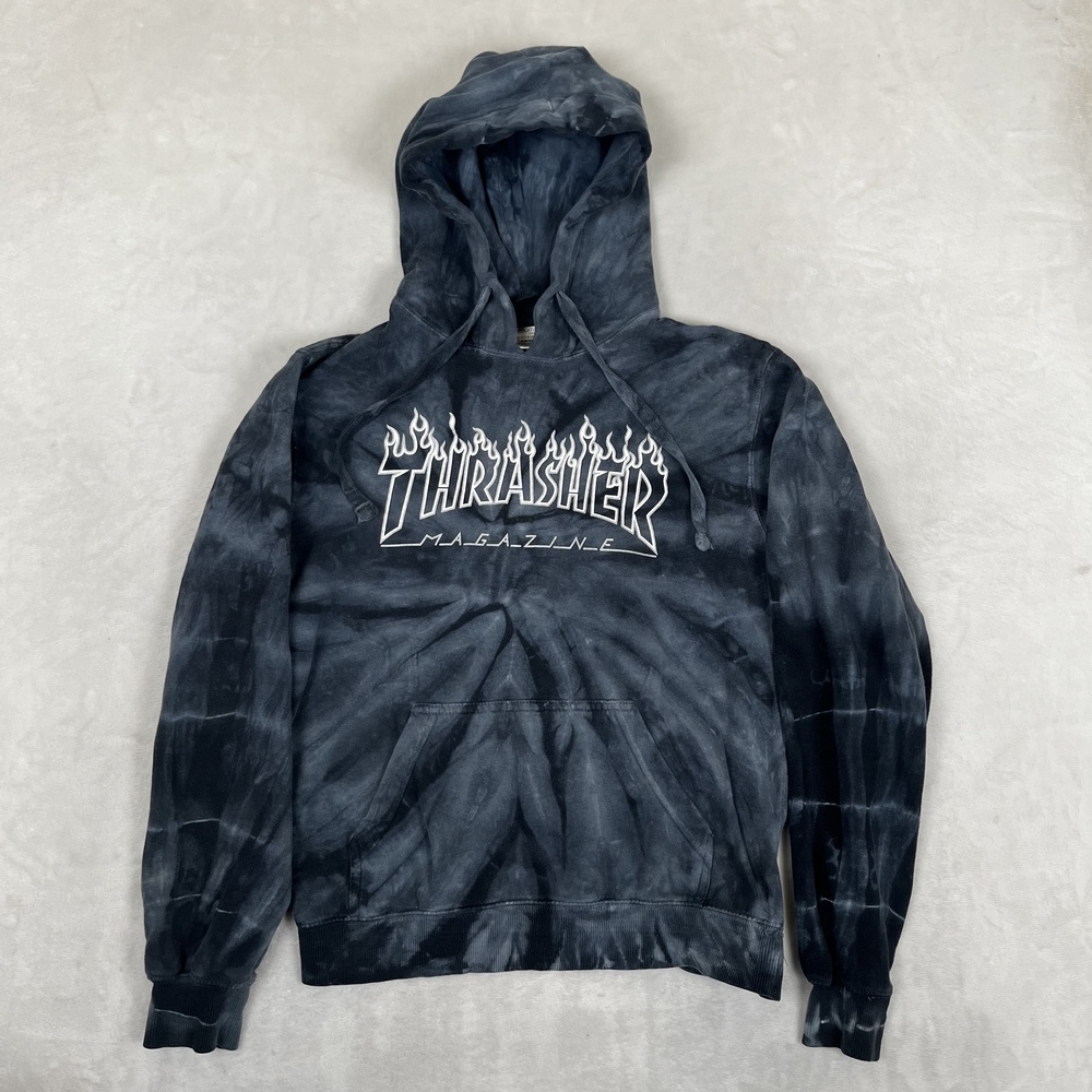 Thrasher Hoodie Mens Small Tie Dye Fleece Pullover Sweatshirt Flames Graphic